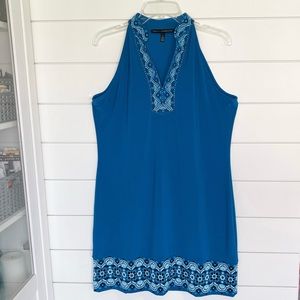 WHBM | sleeveless turquoise above the knee v neck shift dress with Aztec details